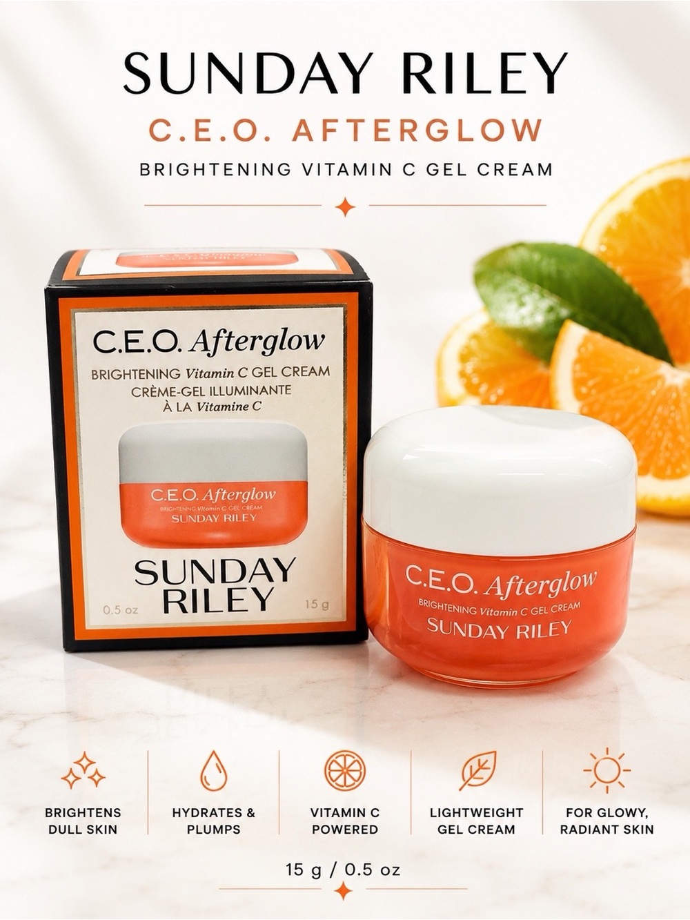 Sunday Riley C.E.O. Afterglow Brightening Vitamin C Gel Cream 15g 0.5 oz New
